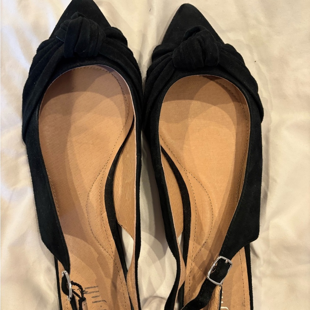 J. Jill Black Suede Knot Pointed Toe Slingback Flats